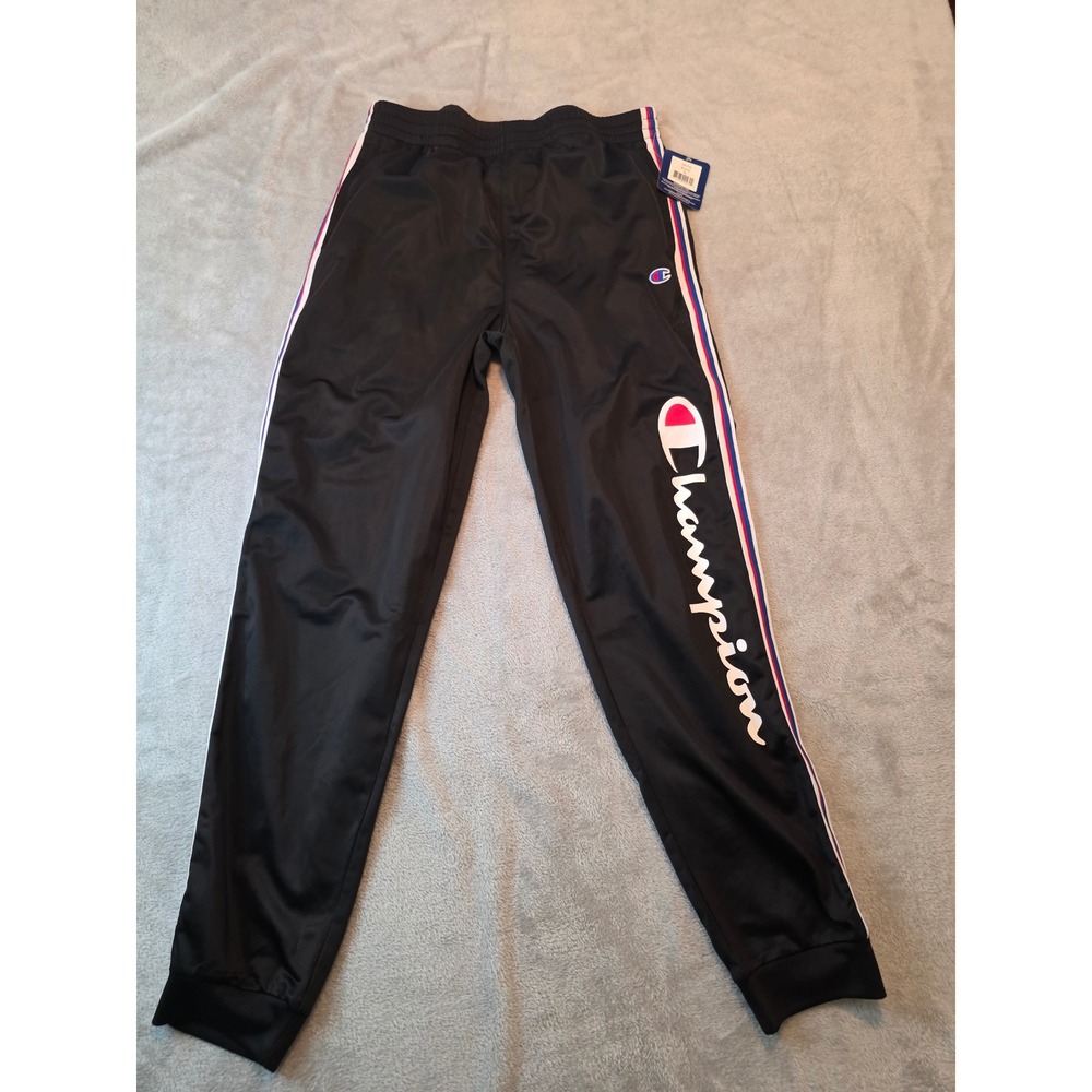 Champion Track Pants Mens XL Black Side Stripe Logo Joggers